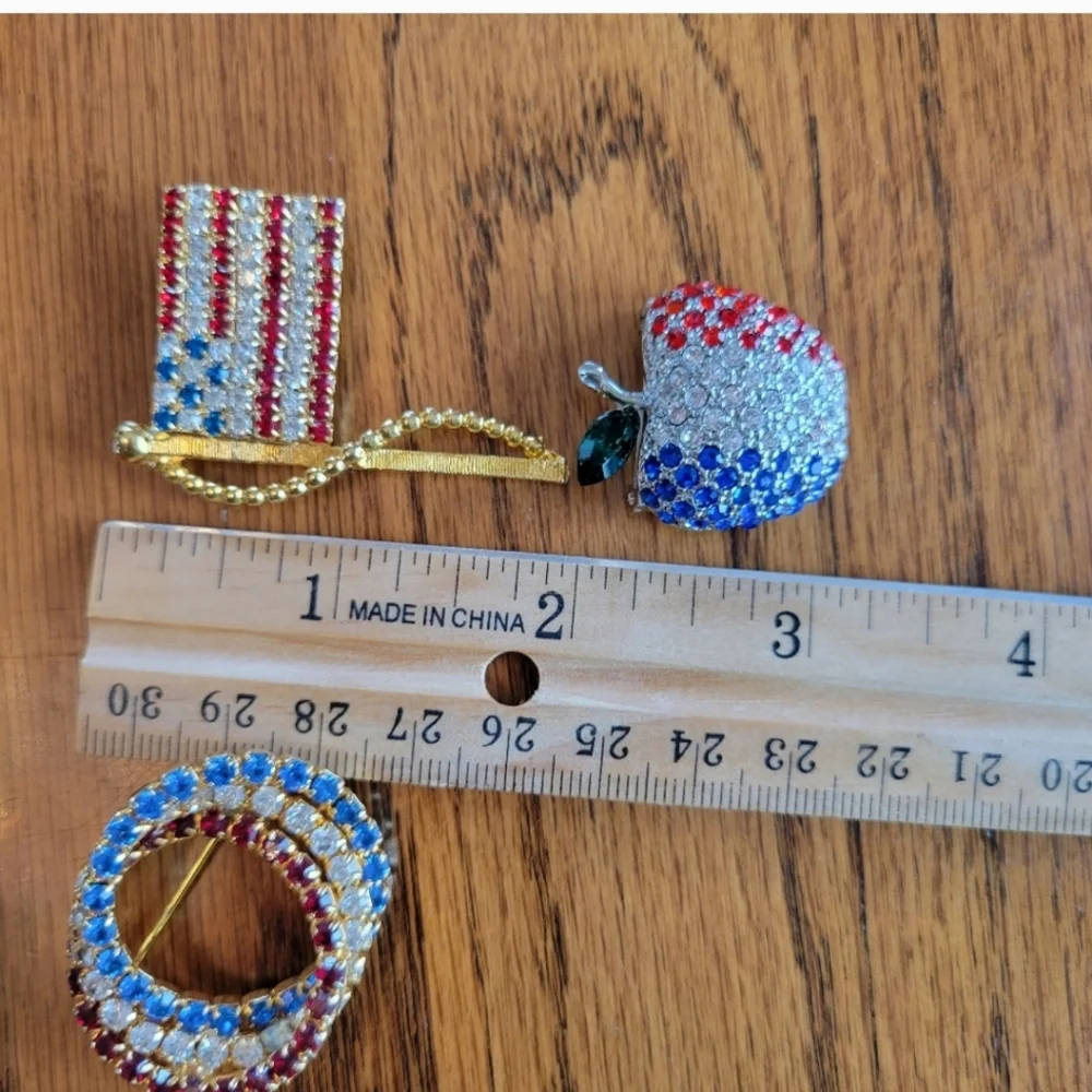 Patriotic Brooch Trio ~ Red, White & Blue ~ Flag, Apple, Circles ~ July 4th ~ US